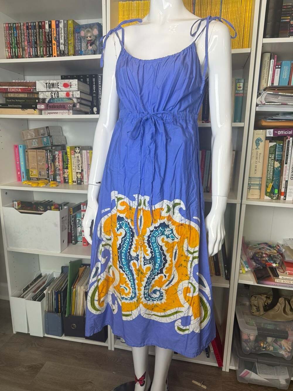 Y2K Tie Dye Blue Sea Horse Batik Bohemian Sundress